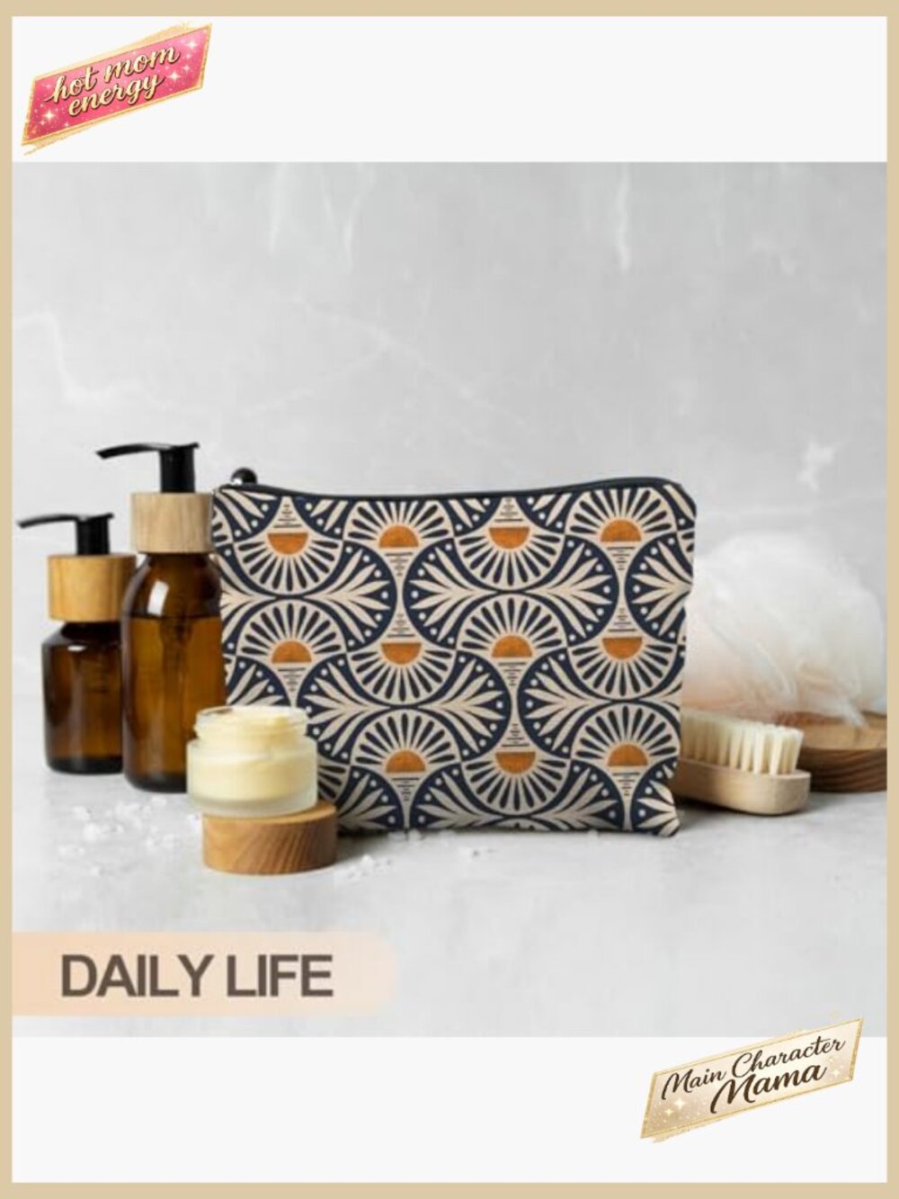 Boho Linen Makeup Bag Waterproof Cosmetic Pouch Sunset Leaf Aesthetic - Picture 2 of 6